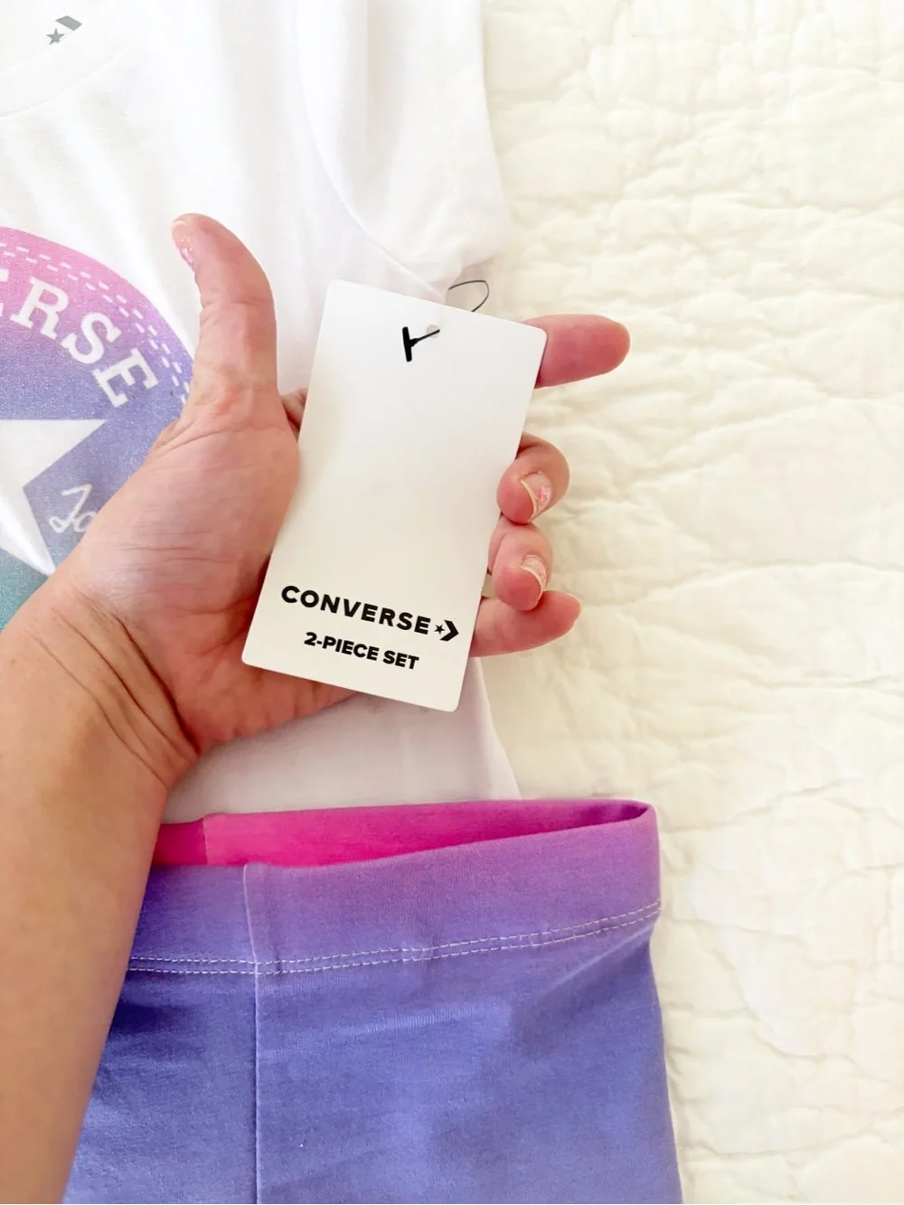 18m ⭐️ Converse White Tee & Purple Ombre Bike Shorts Set baby girl new with tags